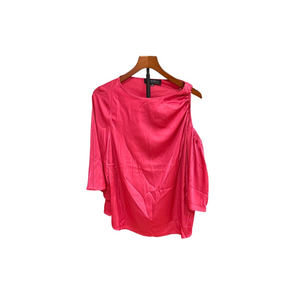 Eloquii Pink One Shoulder Draped Satin Blouse Top Size 14 Cold Shoulder NWT